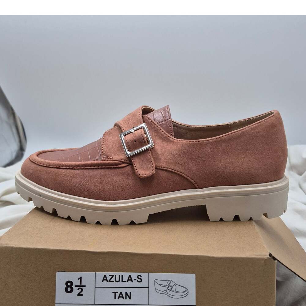 NEW Journee Collection Azula Lug Sole Loafer tan/croc-embossed womens size 8.5